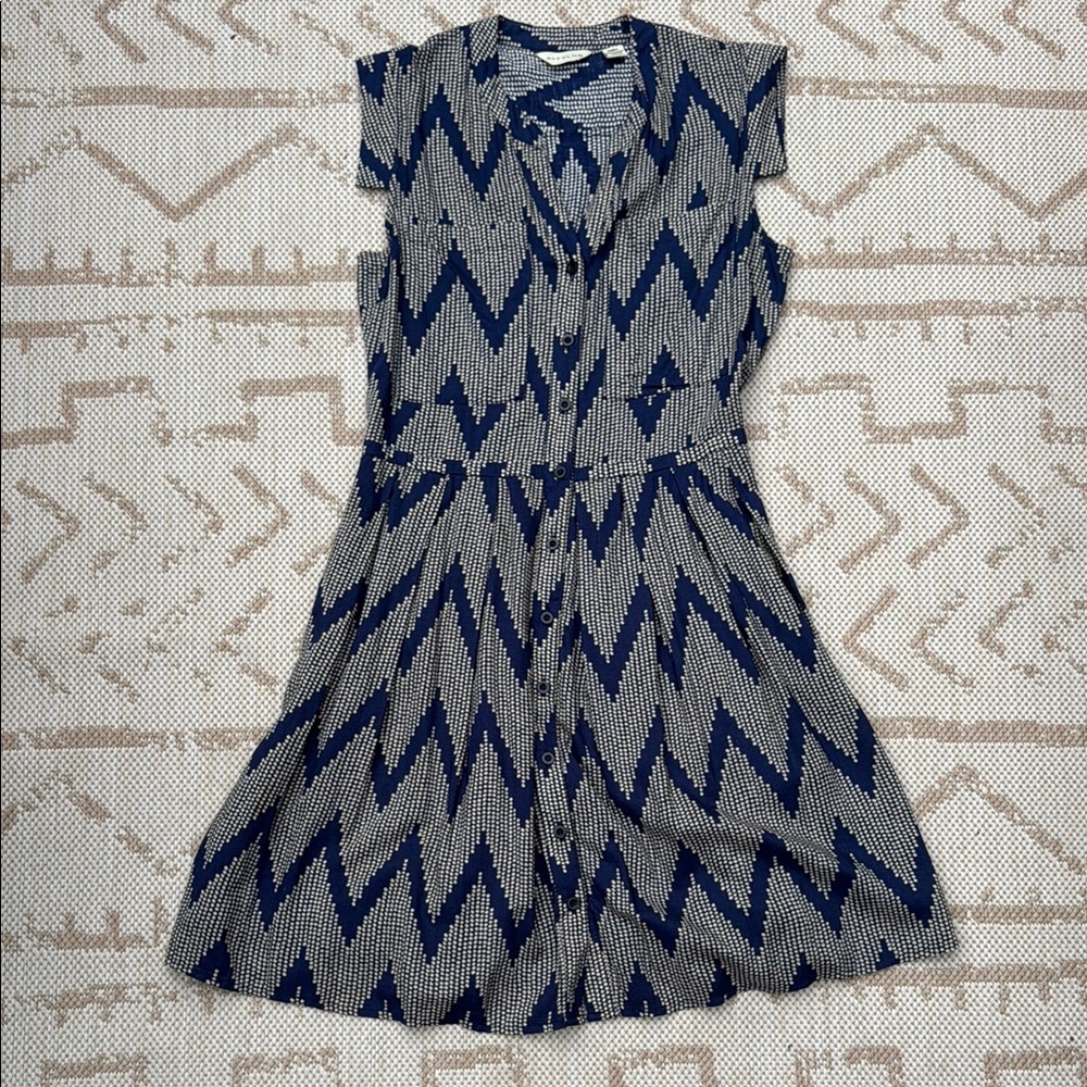 Blue and Gray V-neck Casual Midi Sundress